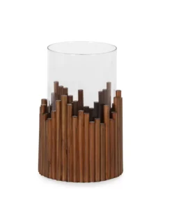 Bougeoir Rond Naturel En Bois Et Verre, Thai Natura