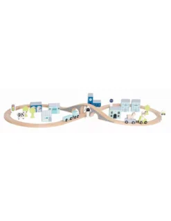 Coffret Circuit Voiture En Bois Bleu, JaBaDaBaDo