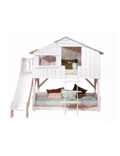 Lits Superposés Cabane Avec Toboggan Et Plateforme 25 Coloris, Mathy By Bols