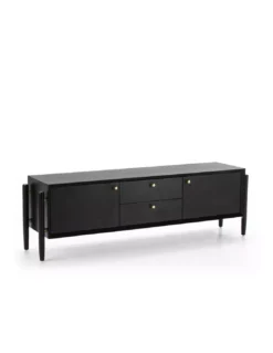 Meuble TV Noir 2 Portes 2 Tiroirs, Thai Natura