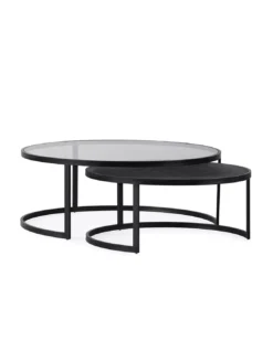 Set De 2 Tables Basses Noires Gigognes Rondes, Thai Natura
