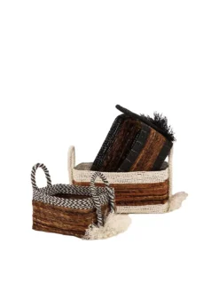 Set De 3 Paniers Rectangulaires En Raphia