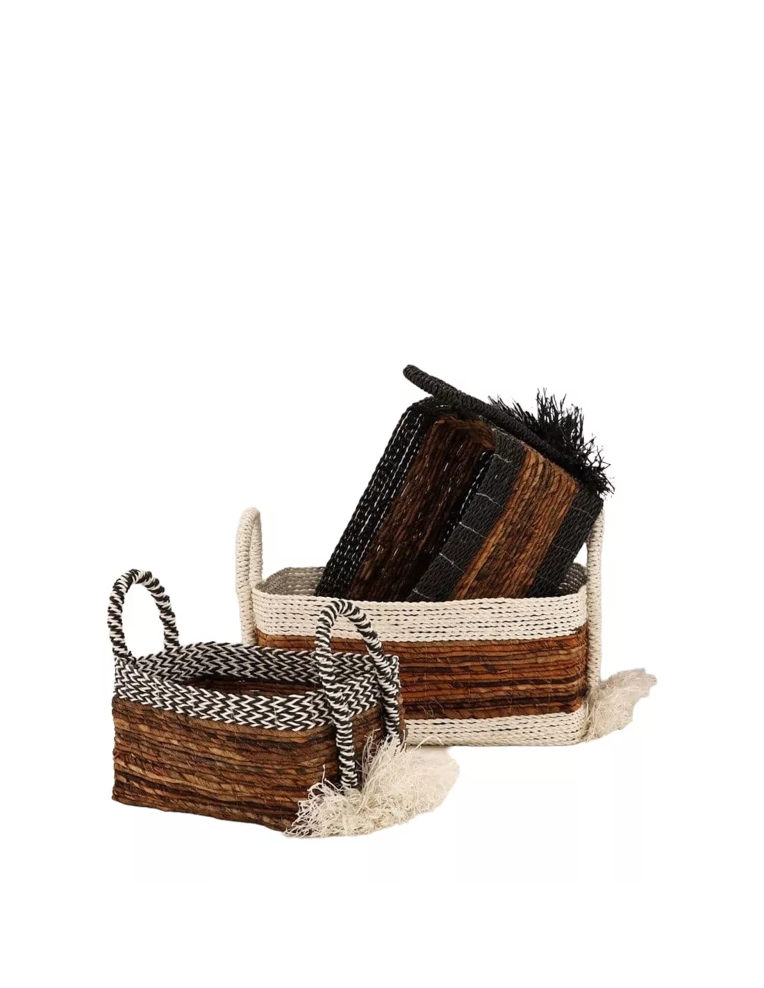 Set De 3 Paniers Rectangulaires En Raphia